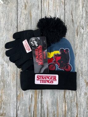 Stranger Things Beanie Hat With Pom Pom & Glove Set